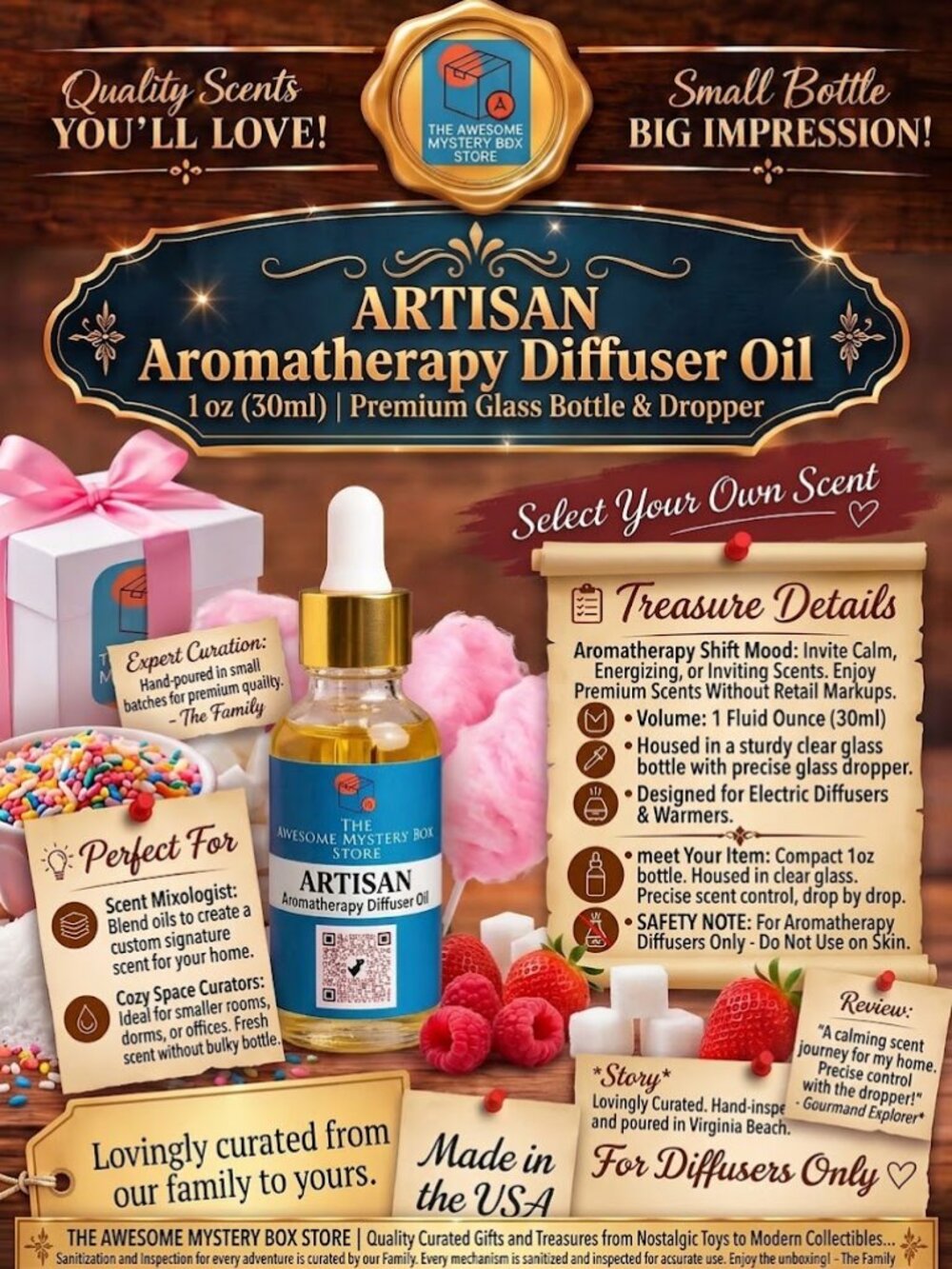 Artisan 1oz Aromatherapy Diffuser Oil Glass Dropper Home Fragrance